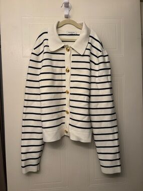 Babaton Cream and Black Striped Collared Cardigan